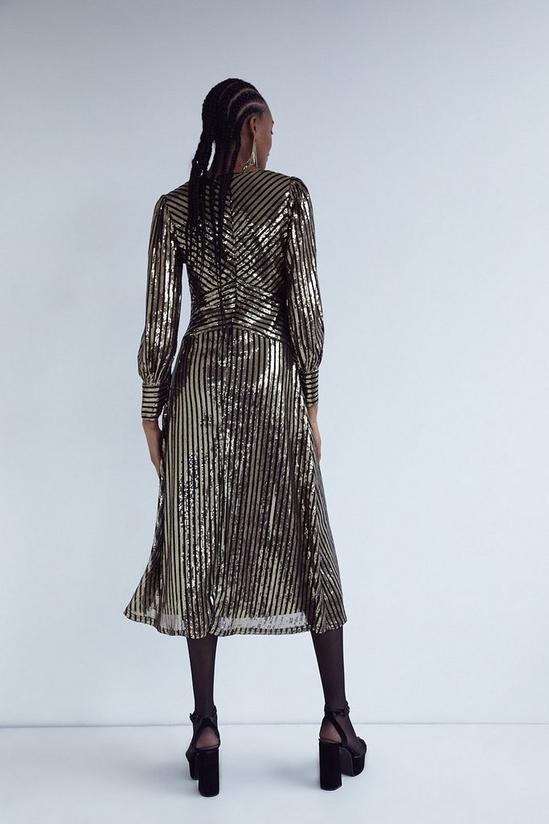 Warehouse Sequin Stripe V Neck Midi Dress 3