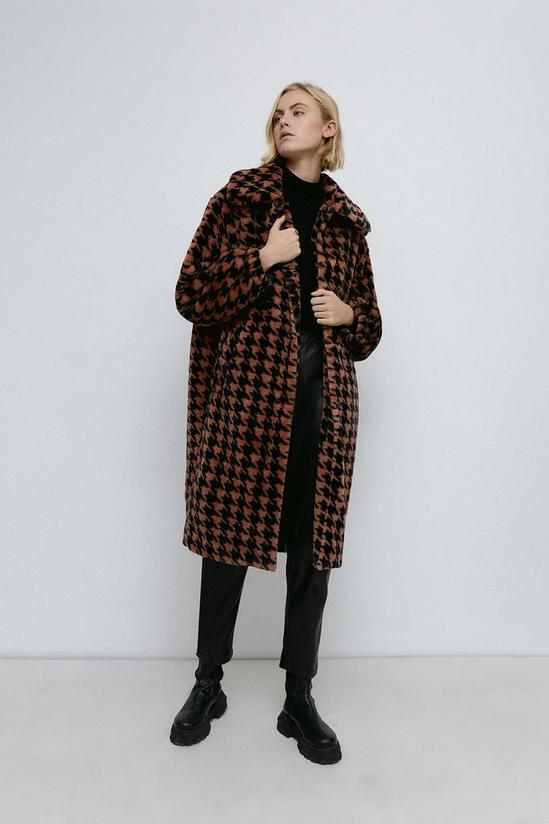 Warehouse Dogstooth Faux Fur Coat 1