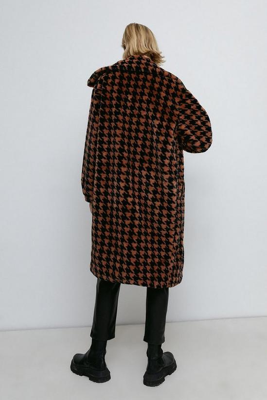 Warehouse Dogstooth Faux Fur Coat 3