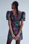 Warehouse Jacquard Puff Ball Sleeve Mini Dress thumbnail 3