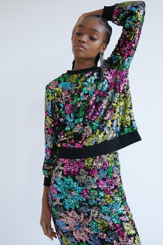 Warehouse Floral Sequin Sweat 1