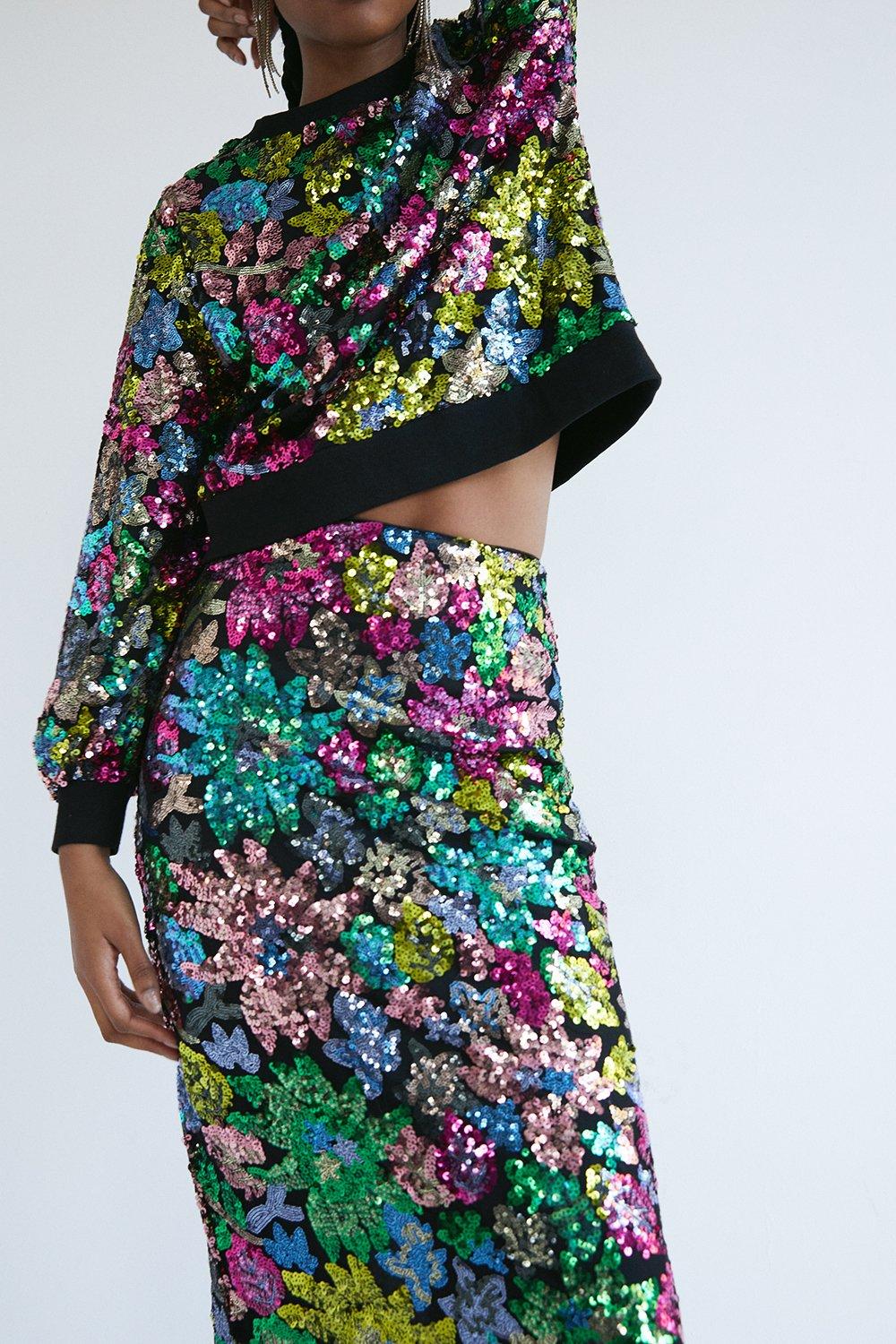 Skirts Floral Sequin Midi Skirt Warehouse