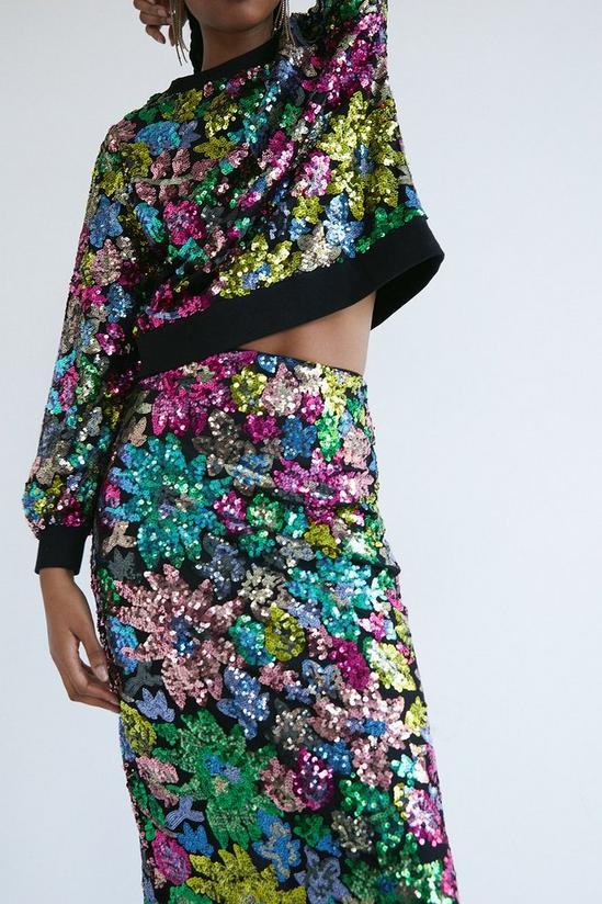 Warehouse Floral Sequin Midi Skirt 1