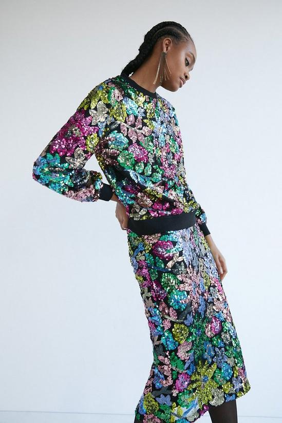 Warehouse Floral Sequin Midi Skirt 2