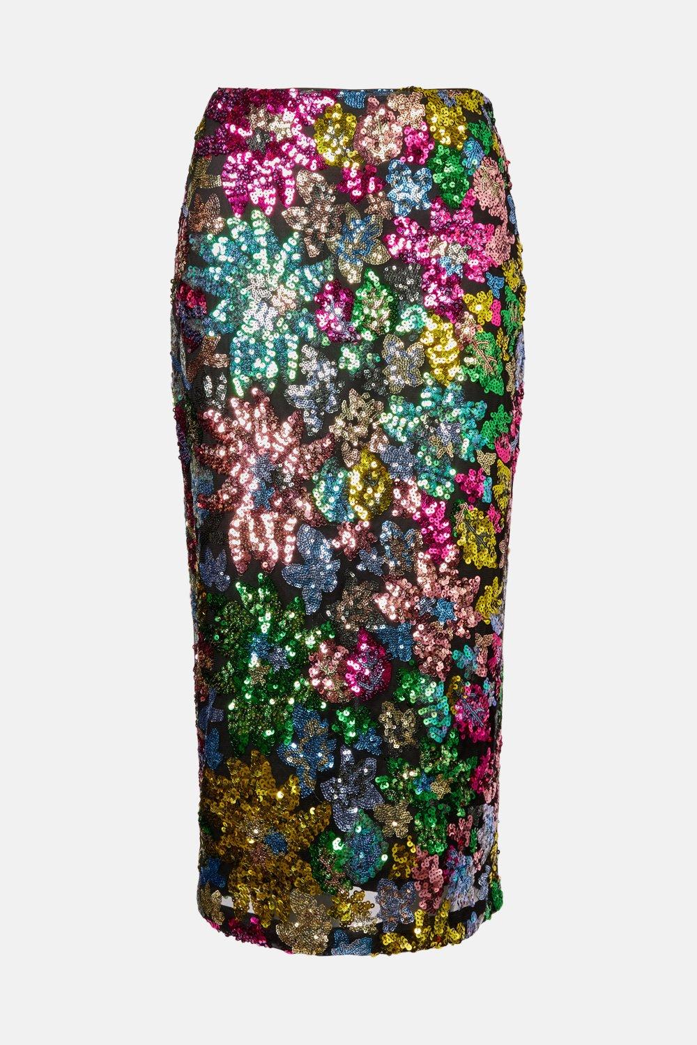 Multi coloured shop sequin midi skirt