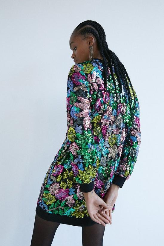 Warehouse Floral Sequin Sweatshirt Dress 3