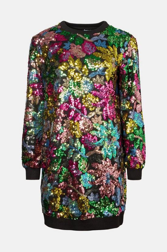 Warehouse Floral Sequin Sweatshirt Dress 4