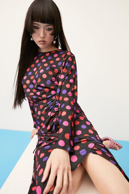 Warehouse Spot Print Jersey Ruched Front Midi Dress 2
