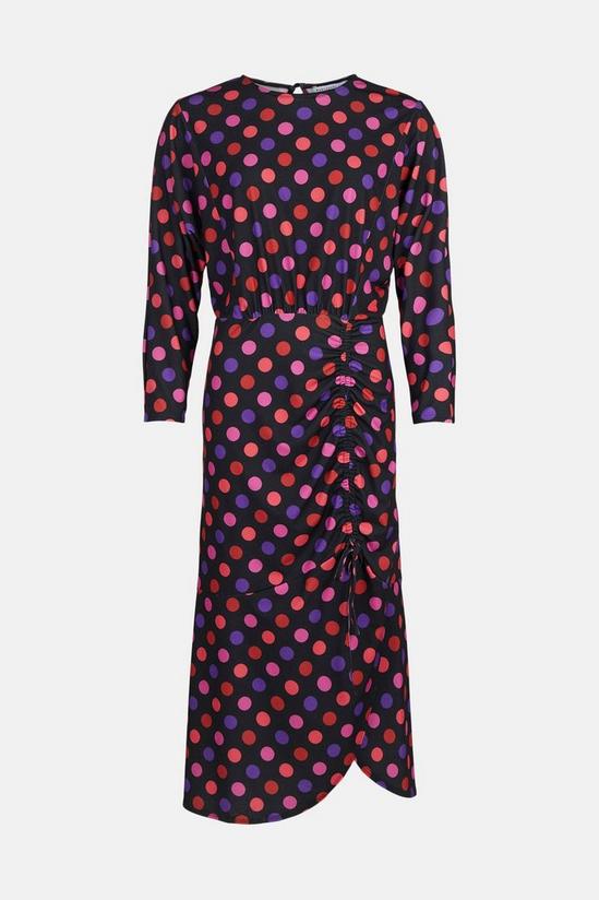 Warehouse Spot Print Jersey Ruched Front Midi Dress 4
