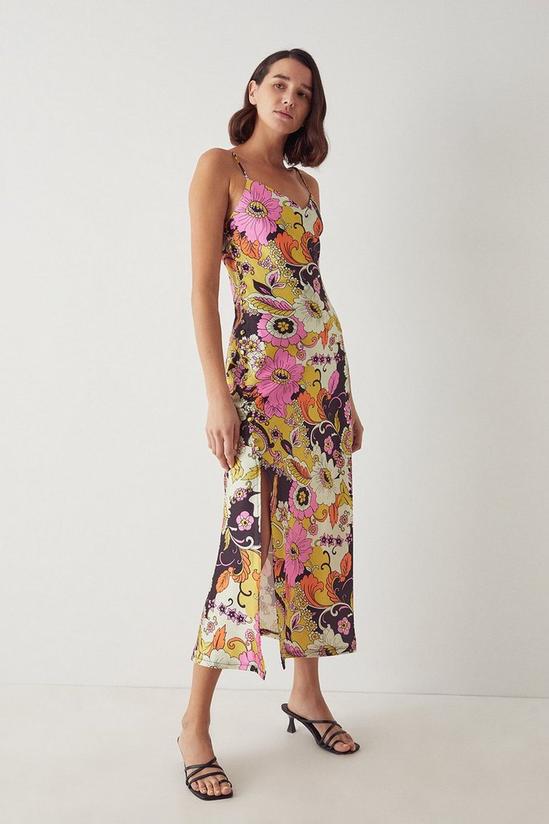 Warehouse Satin Dress With Buttons In Print 1