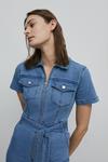 Warehouse Denim Zip Front Belted Flared Jumpsuit thumbnail 1
