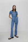 Warehouse Denim Zip Front Belted Flared Jumpsuit thumbnail 2