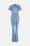 Warehouse Denim Zip Front Belted Flared Jumpsuit thumbnail 4