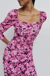 Warehouse Sweetheart Neck Ruched Midi Dress In Floral thumbnail 1