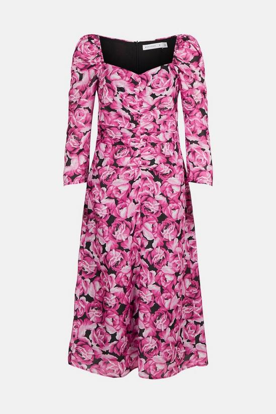 Warehouse Sweetheart Neck Ruched Midi Dress In Floral 4