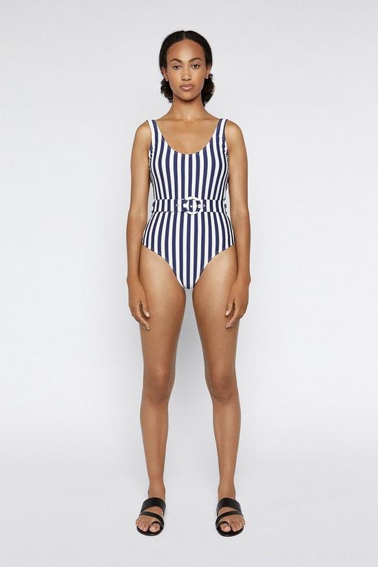 Warehouse Breton Stripe Belted Swimsuit 1