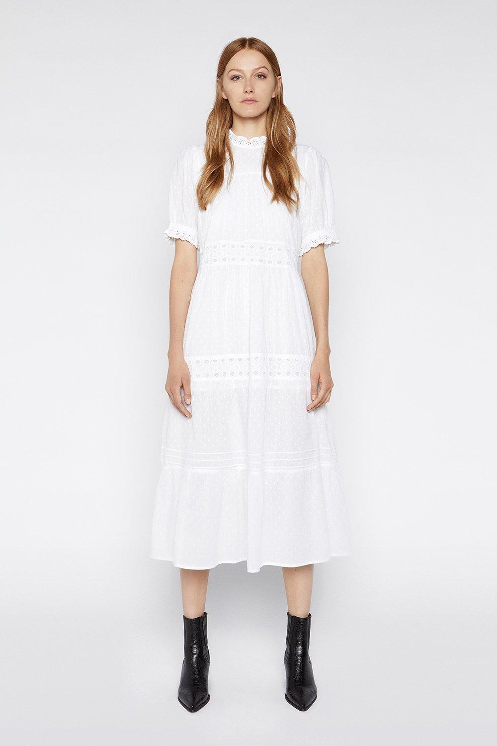 Embroidered white midi store dress