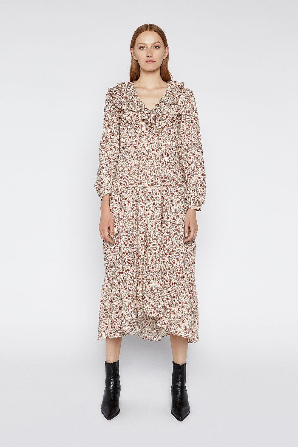 Dresses Floral Swirl Ruffle Midi Dress Warehouse