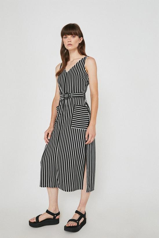 Warehouse Stripe Belted V Neck Midi Dress 1