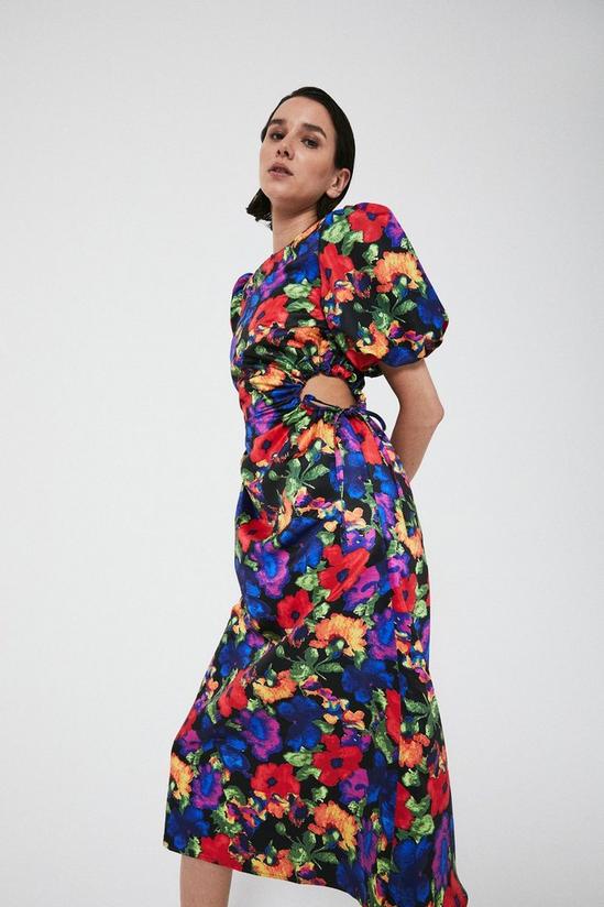 Warehouse Satin Dress With Cut Outs In Floral Print 1
