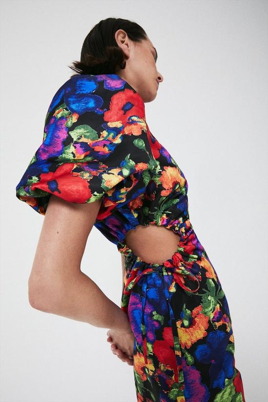 Warehouse Satin Dress With Cut Outs In Floral Print 2