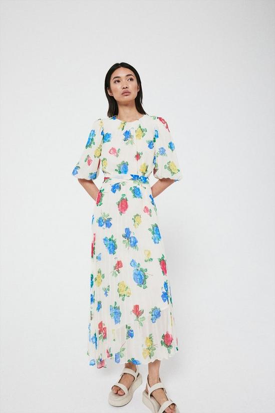 Warehouse Fit And Flare Dress In Floral With Pleat Hem 1
