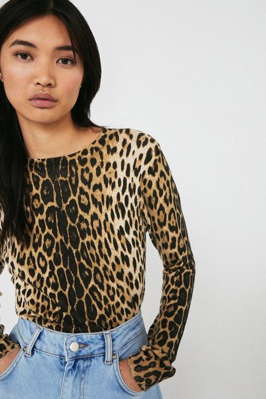 Warehouse Animal Print Knitted Crew Neck Jumper 1