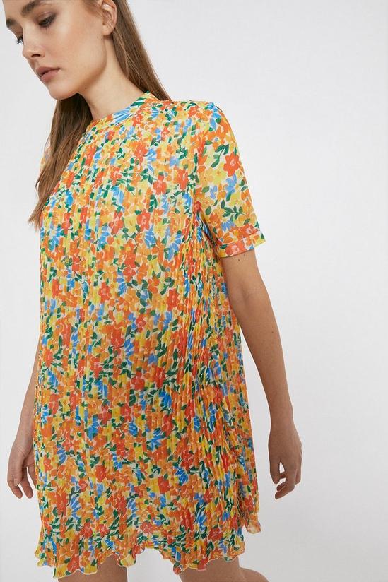 Warehouse Floral Pleated Mini Dress With Short Sleeve 1