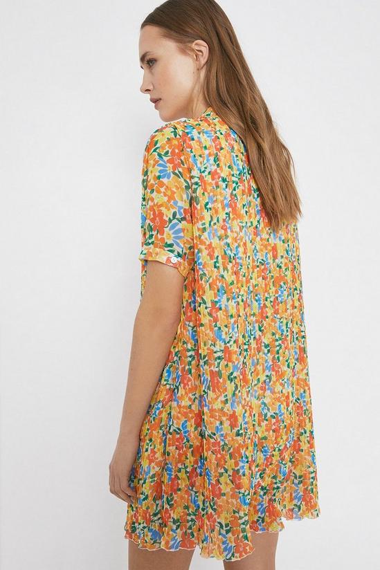 Warehouse Floral Pleated Mini Dress With Short Sleeve 3