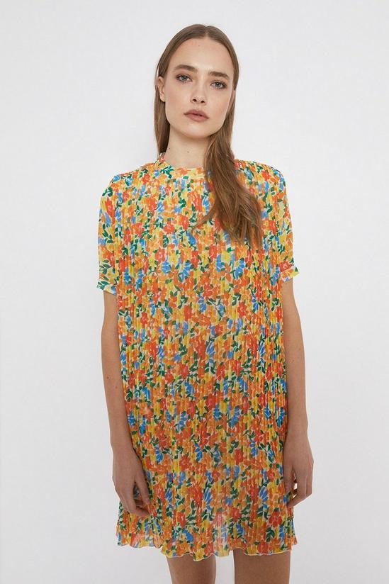 Warehouse Floral Pleated Mini Dress With Short Sleeve 4