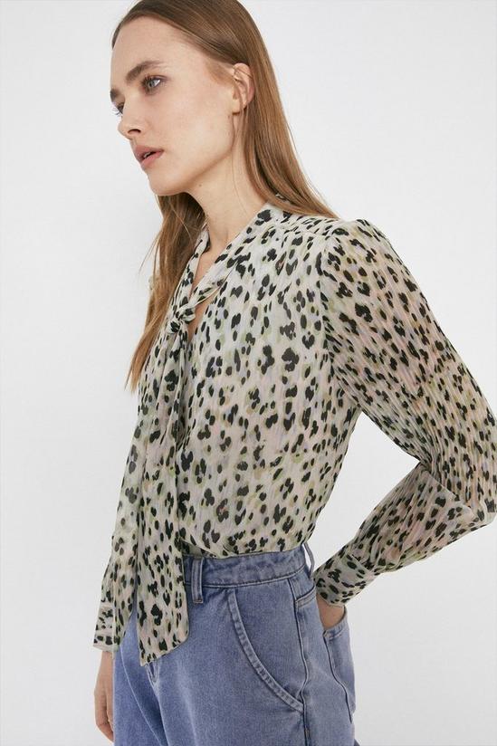 Warehouse Tie Neck Blouse In Coloured Animal 4