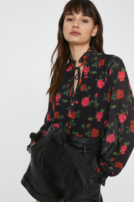 Warehouse Tie Neck Blouse In Floral 1
