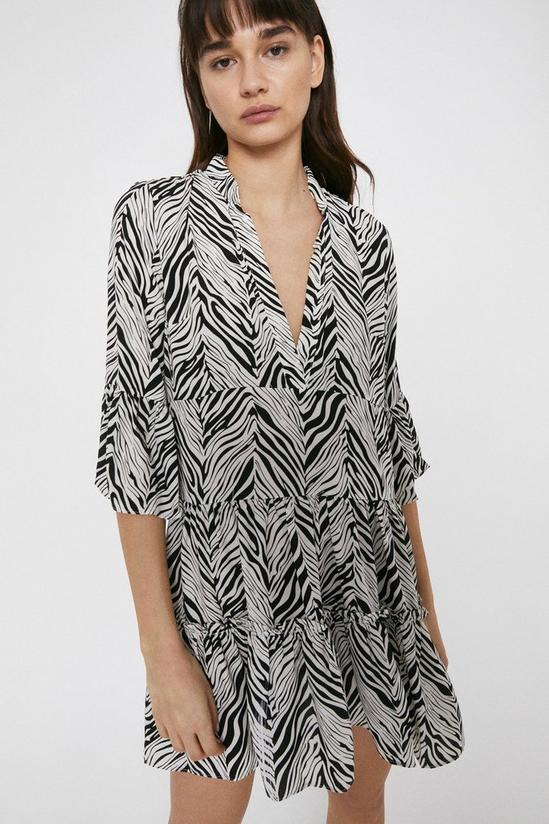 Warehouse Tiered Dress In Zebra Print 1