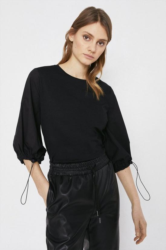 Warehouse Woven Mix Drawcord Sleeve Top 1
