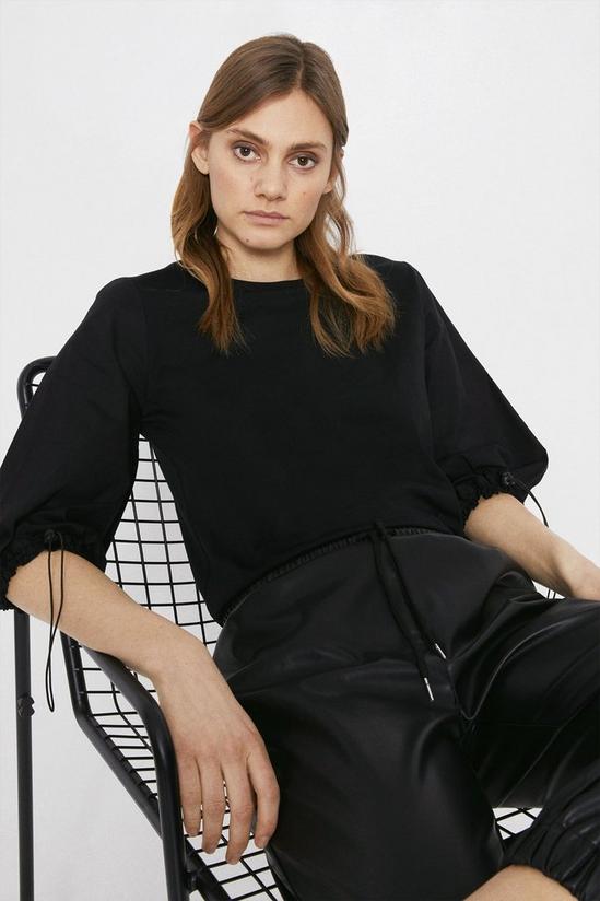 Warehouse Woven Mix Drawcord Sleeve Top 2