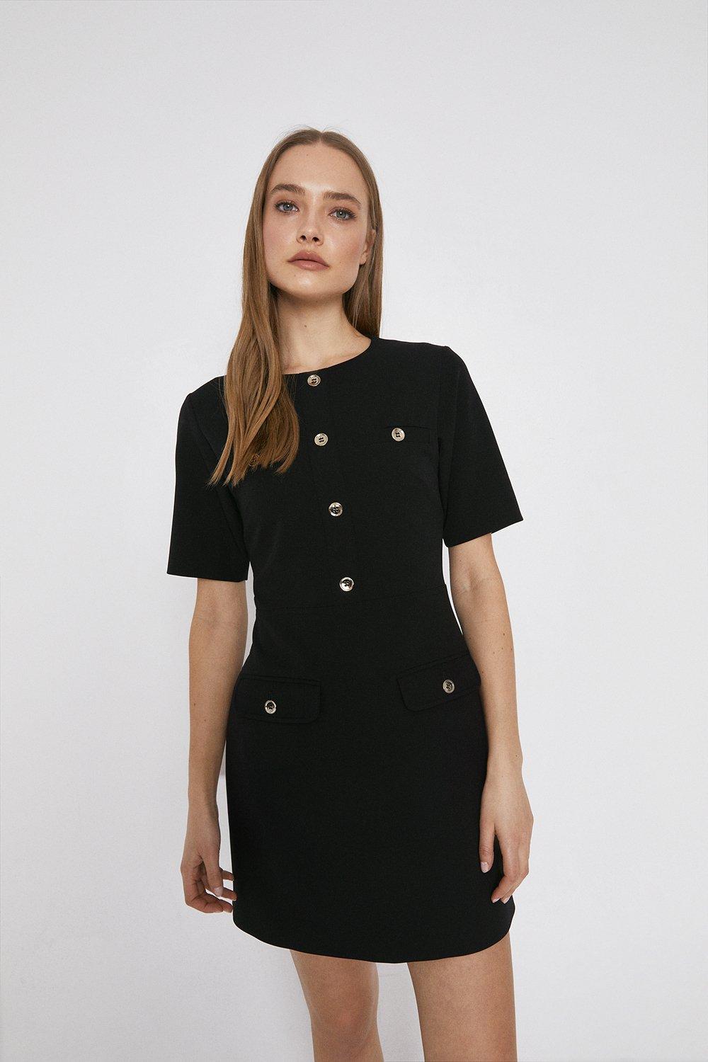 Warehouse black 2024 button dress