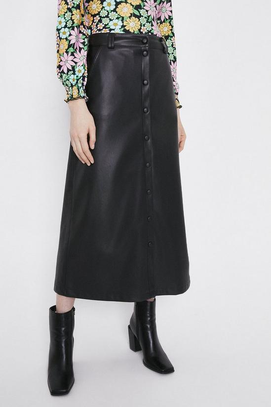 Warehouse Faux Leather Popper front Midi Skirt 2