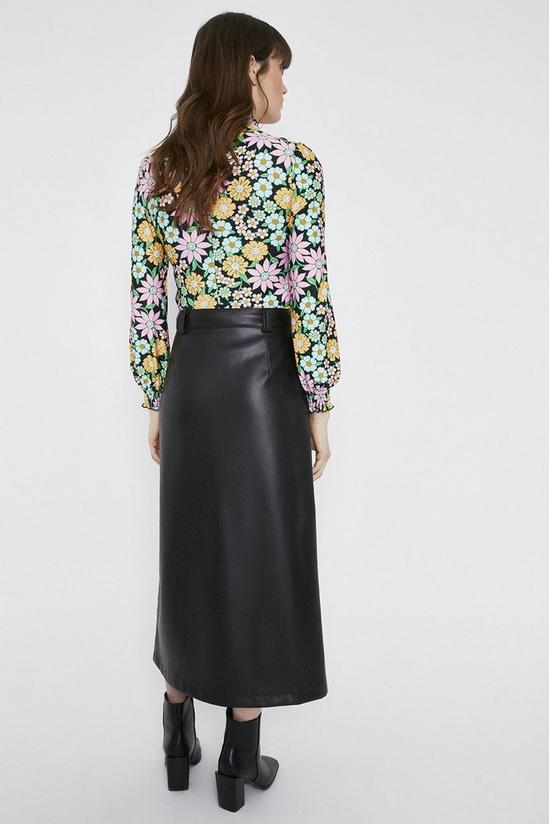Warehouse Faux Leather Popper front Midi Skirt 3