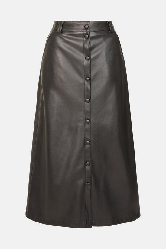 Warehouse Faux Leather Popper front Midi Skirt 5