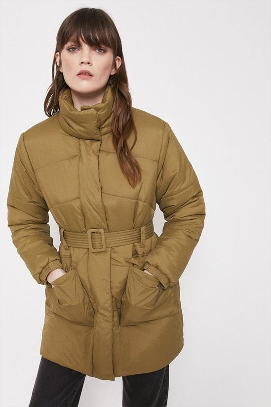 Warehouse Padded Funnel Neck Belted Coat 1