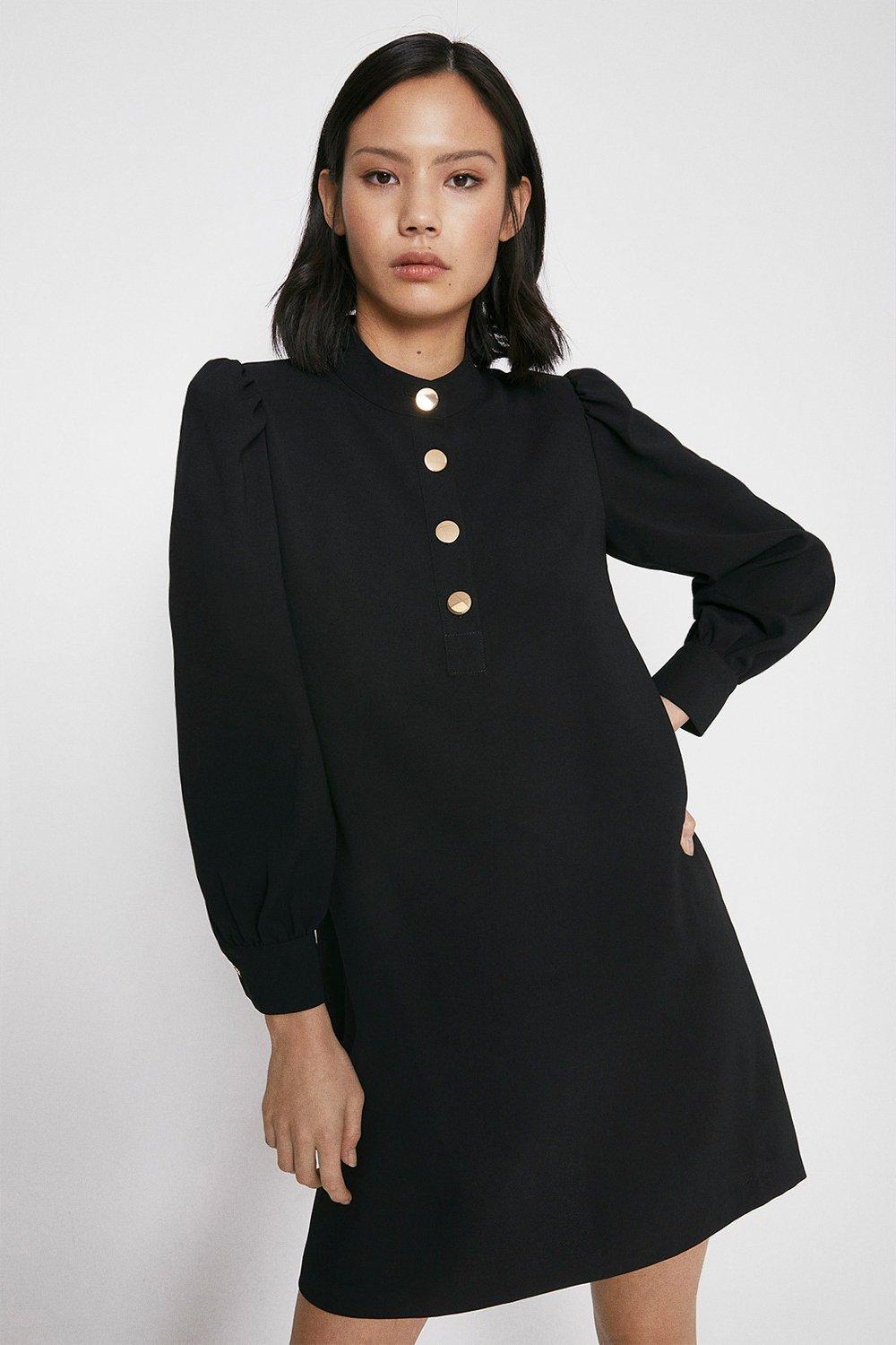 Warehouse black best sale button dress