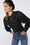 Warehouse Faux Leather Top With Frill Detail Collar thumbnail 1