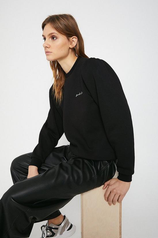 Warehouse Puff Sleeve Embroidered Sweat 2