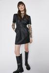 Warehouse Faux Leather Puff Sleeve Wrap Belted Dress thumbnail 2