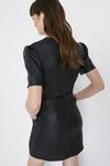 Warehouse Faux Leather Puff Sleeve Wrap Belted Dress thumbnail 3