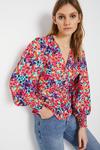 Warehouse Rainbow Floral Belted Wrap Top thumbnail 1