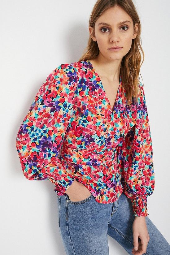 Warehouse Rainbow Floral Belted Wrap Top 1