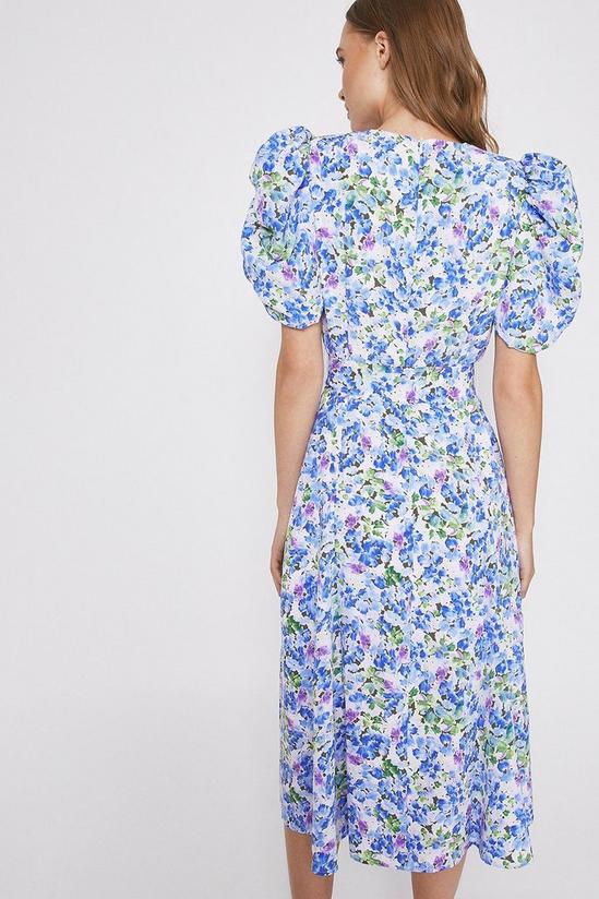 Warehouse Blurred Floral Puff Sleeve Occasion Dress 3