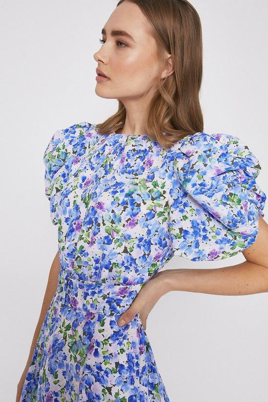 Warehouse Blurred Floral Puff Sleeve Occasion Dress 4
