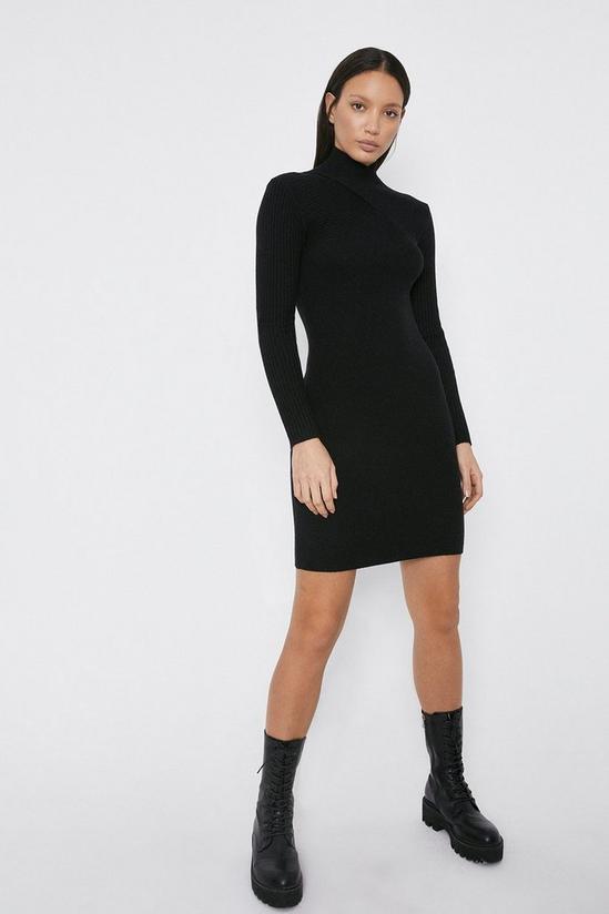 Warehouse Ribbed Crossover Neck Dress 1